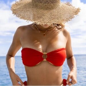 NEW! Kenny Flowers The Cali Bandeau Bikini Top with Gold Rings Red SZ S, M